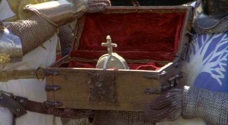 A picture from the Monty Python's Holy Grail movie featuring the holy hand grenade of antioch