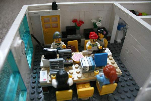 A miniature office in Legos