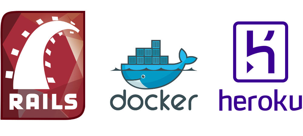 The 3 logos of Rails, Docker and Heroku