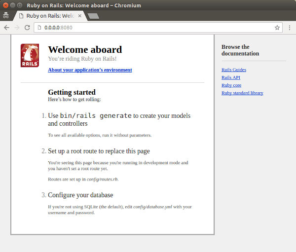 The default homepage for a new Rails application