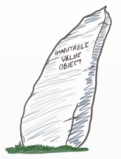 A drawing of a rock written "Immutable Value Object"