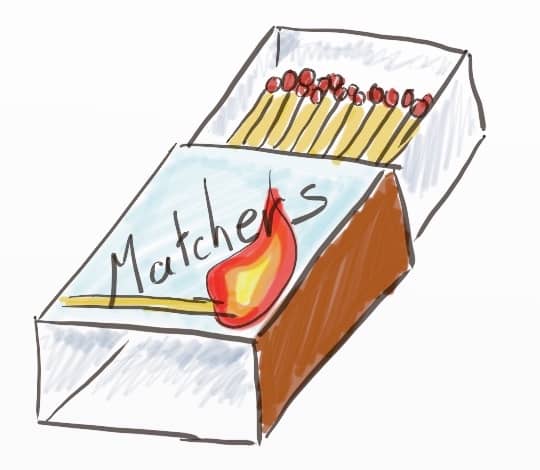 A drawing of a box of matches, branded 'Matchers' on top