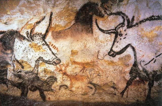 Photo of pre-historic paintings found in Lascaux cave in France. Human beings were made to think and communicate through visual medium.