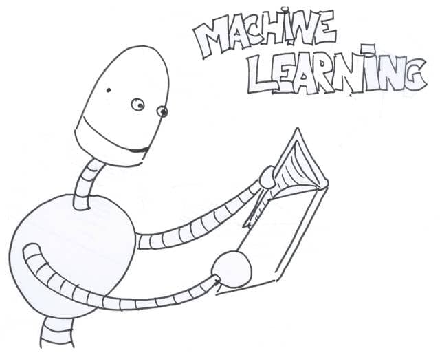 A drawing of a robot reading a book. Can we use machine learning on software engineering challenges?