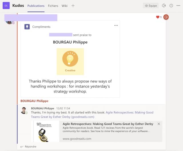 A screenshot of our Kudos channel. Online kudos is an easy remote work fun collaboration tip to build teamwork up.