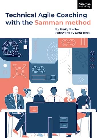 Cover of Emily Bache's book "Technical Agile Coaching with the Samman Method". The book contains a lot of personal organization advices for technical agile coaches. She goes in more detail about why she alternates 3 weeks of presence and absence with the teams