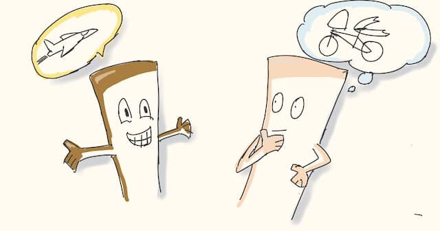 Drawing of 2 characters trying to talk together. One is talking about a plane, while the other is imagining a bike with a windshield and wings. Agreeing on the names of the different kinds of software tests is the first step for better team test strategy.