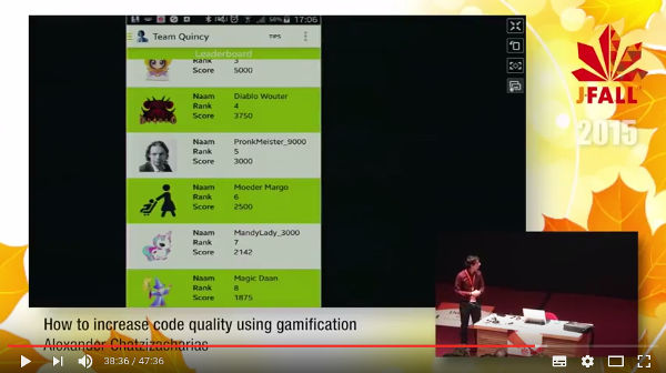 The speaker demoing his code quality game