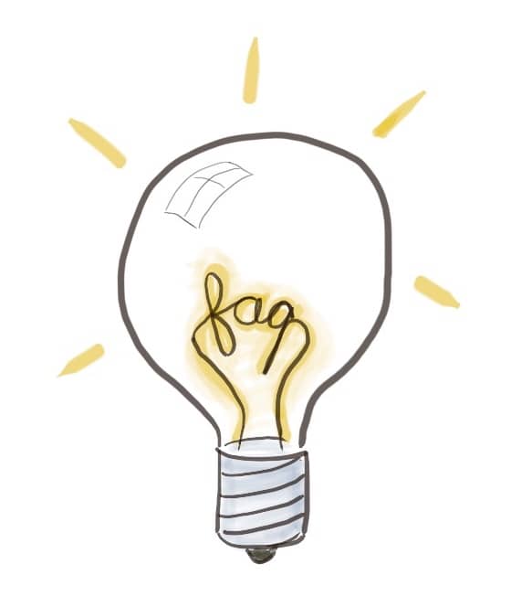 A drawing of FAQ in a lightbulb