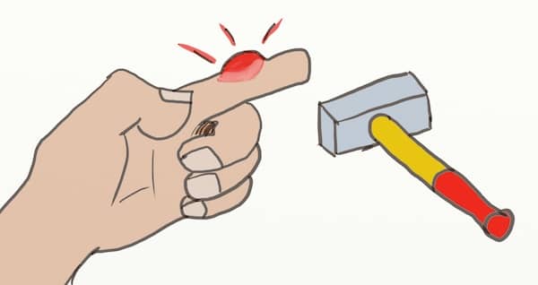 Drawing of a hurt finger after someone made a mistake with a hammer. Badass developer don't do this kind of mistakes !