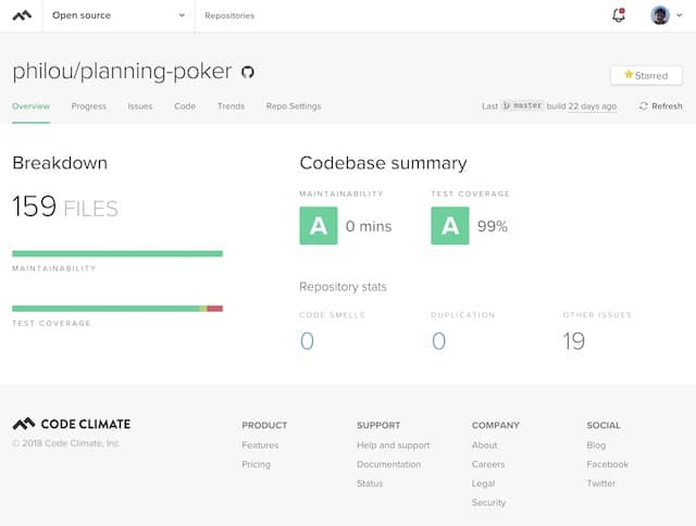 Sample metrics dashboard. Out of the box, Code Climate supports 3 out of the 4 metrics suggested by Doc Norton. This can be really helpful to manage incremental software development.