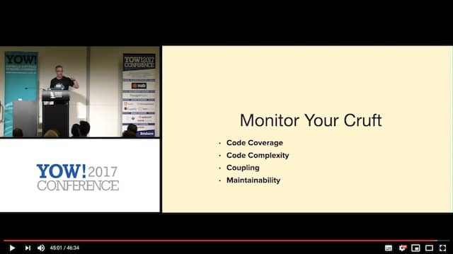 Snapshot of Doc Norton's "The Technical Debt Trap" talk. He presents 4 metrics to monitor to spot refactoring, and to maintain a business partnership
