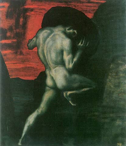 Painting of Sisyphus by Franz von Stuck, 1920. Pushing tasks through a Kanban board can sometimes feel like Sisyphus task