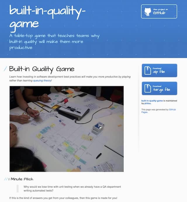Github page for this serious game for learning built-in quality at the source