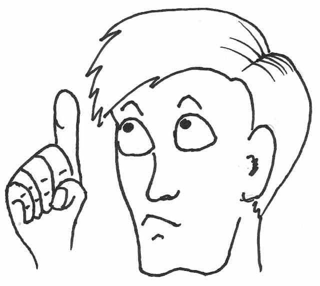 Drawing of 'an expert' looking upwards with a finger raised. The best practices of software engineering are mostly the opinions of experts.