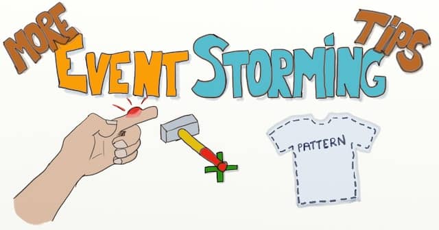 Drawing of a mistake and a T-shirt pattern with the writing 'More Event Storming Tips' above