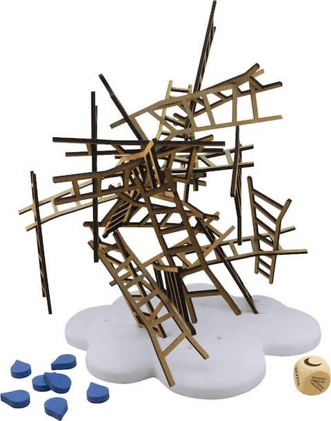 Photo from a game of 'Decrocher la lune' which means 'Reaching the moon'. The game consists of stacking small wooden ladders without making them fall.