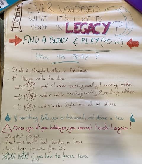 A poster I created to explain people how to play "Catch the Moon" and experience what it's like to add new features in legacy code. Playing this kind of games with the whole team can increase the developers' role in sprint plannings.