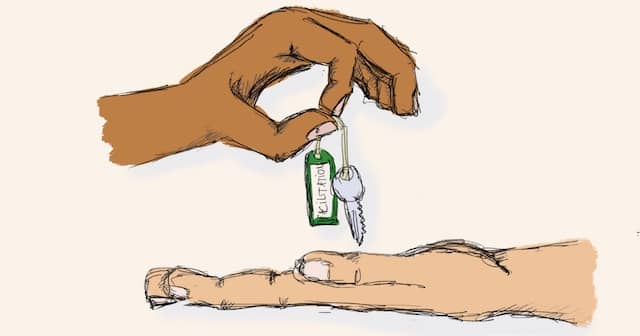 A drawing of 2 hands the one above handing over a key with a label "Facilitation" to the one below. Part of the technical agile coaching job is to grow enough facilitation skills teams so that they can run crucial technical workshops like Event Storming autonomously.